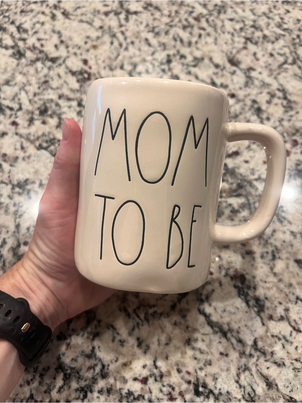 Rae Dunn Cream 'MOM TO BE' Ceramic Mug with Black Lettering